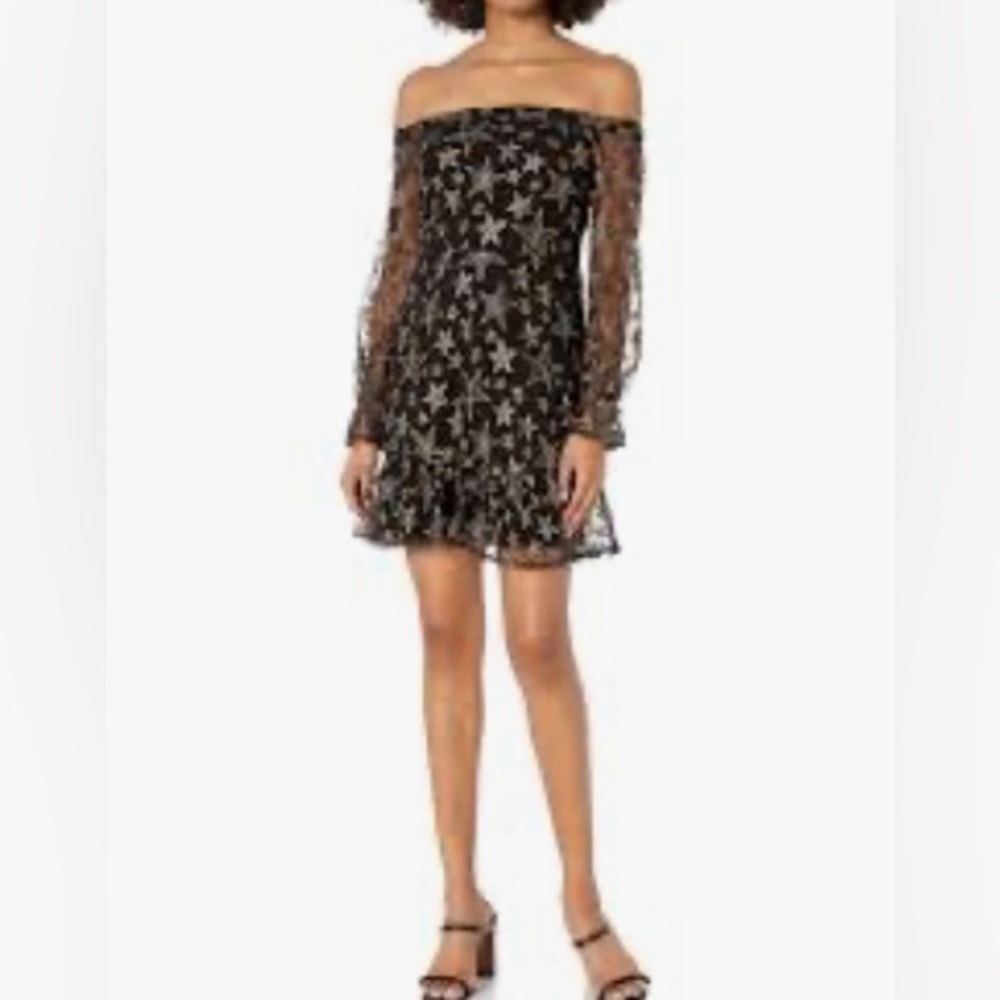 NWOT Sam Edelman Women’s Star Embroidery Off The Shoulder Dress SZ 4 ✨🖤⭐️ - Picture 9 of 11